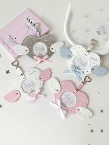 1pc Angel Wings Heart Shaped Acrylic Badge Holder, Student Card Case, Round Charm - Multicolor - View 7