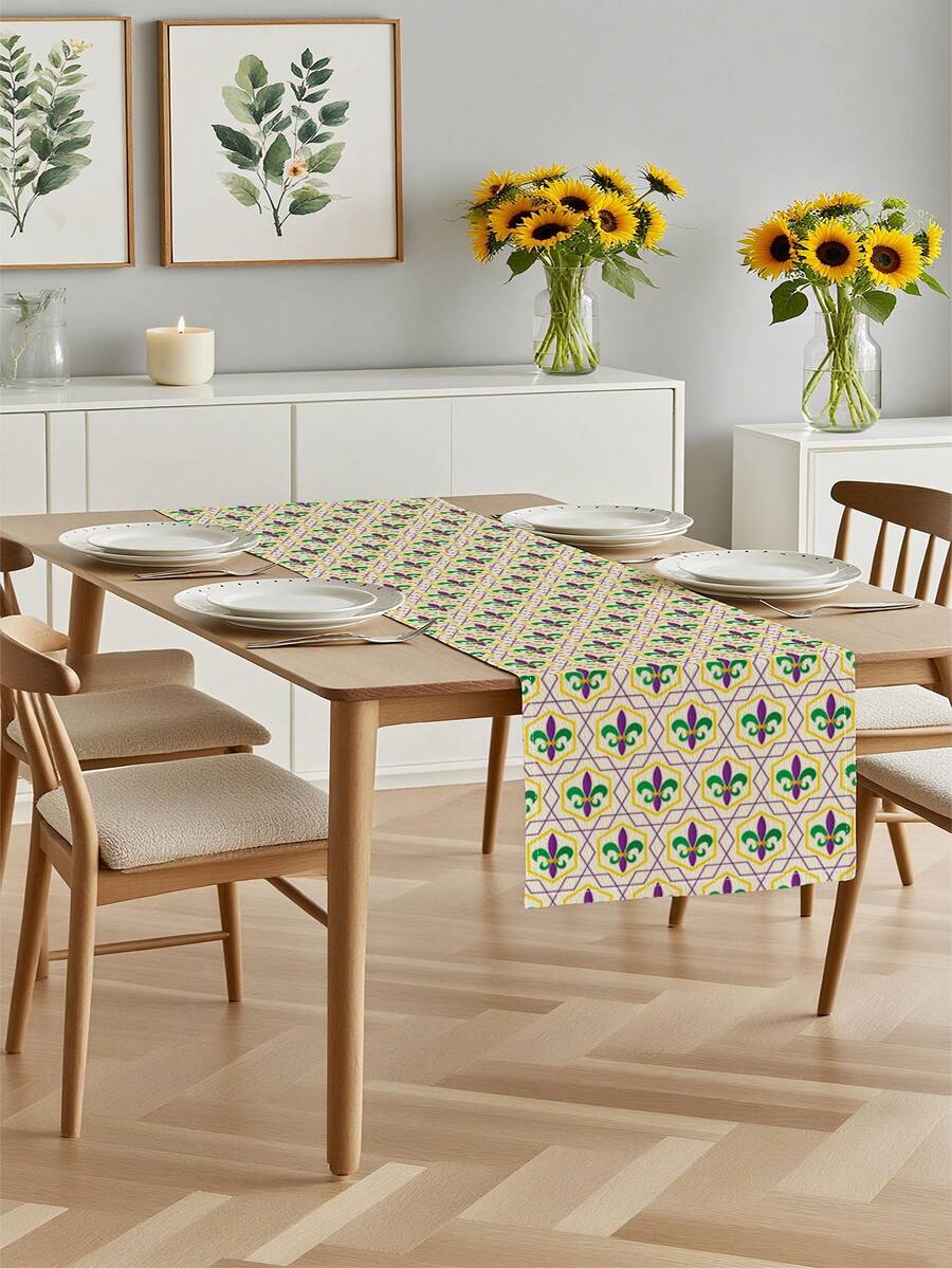 1 件装菱形图案桌旗，适用于嘉年华节日、派对、假日主题家居客厅餐桌装饰 - 綠色 - 查看 1