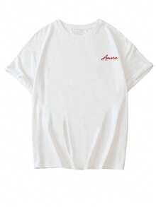 Playera Mujer Amplia Estampado Gráfico Primavera Verano, Nueva Moda Minimalista, Estampado de Letras de Vino y Pasta Italiana, Camiseta Casual de Manga Corta con Cuello Redondo, Top Versátil y Elegante para Mujer, Negro - Blanco - Ver 3