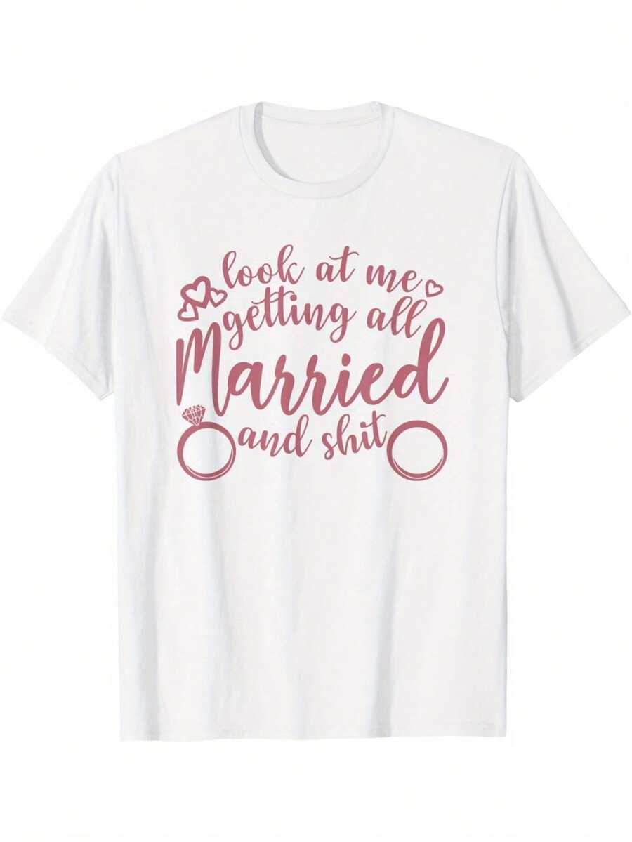 Women Funny Wedding Engagement T-Shirt Watch Me Married Bachelorette Party Outfit White Tee With Red Lettering Casual Summer Dress For Mother'S Day Bridal Shower Lightweight Everyday Funny Gift Idea Wedding Gifts Playful Design Comfortable Fit Statement Top Bachelorette Guests Humorous Apparel Breathable Material Short Sleeve Top Bridesmaid Outfits - White - View 1