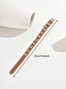 1pc Women's Punk Rivet PU Round Rivet Motorcycle Goth Y2K Adjustable Bracelet, Versatile For Daily Wear - Brown - View 4