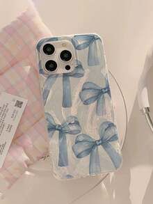 Bow-Knot 1pc Minimalist Blue Soft Bow Tie Fresh Pattern Waterproof Anti-Fingerprint Anti-Scratch Transparent IMD Smooth Soft Glossy Phone Case, Suitable For Confession, Friends, Family, Couples, Birthday, Holiday Gifts, Compatible With IPhone 17/17 PLUS/17 PRO/17 PRO MAX - Multicolor - View 3
