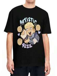 Oversized T-Shirt Dungeon Meshi Laios 100 Cotton T-Shirts Manga Delicious Tee Shirt For Man Y2K Print Short SLeesve Tees 72502 - 黑色 - 查看 1