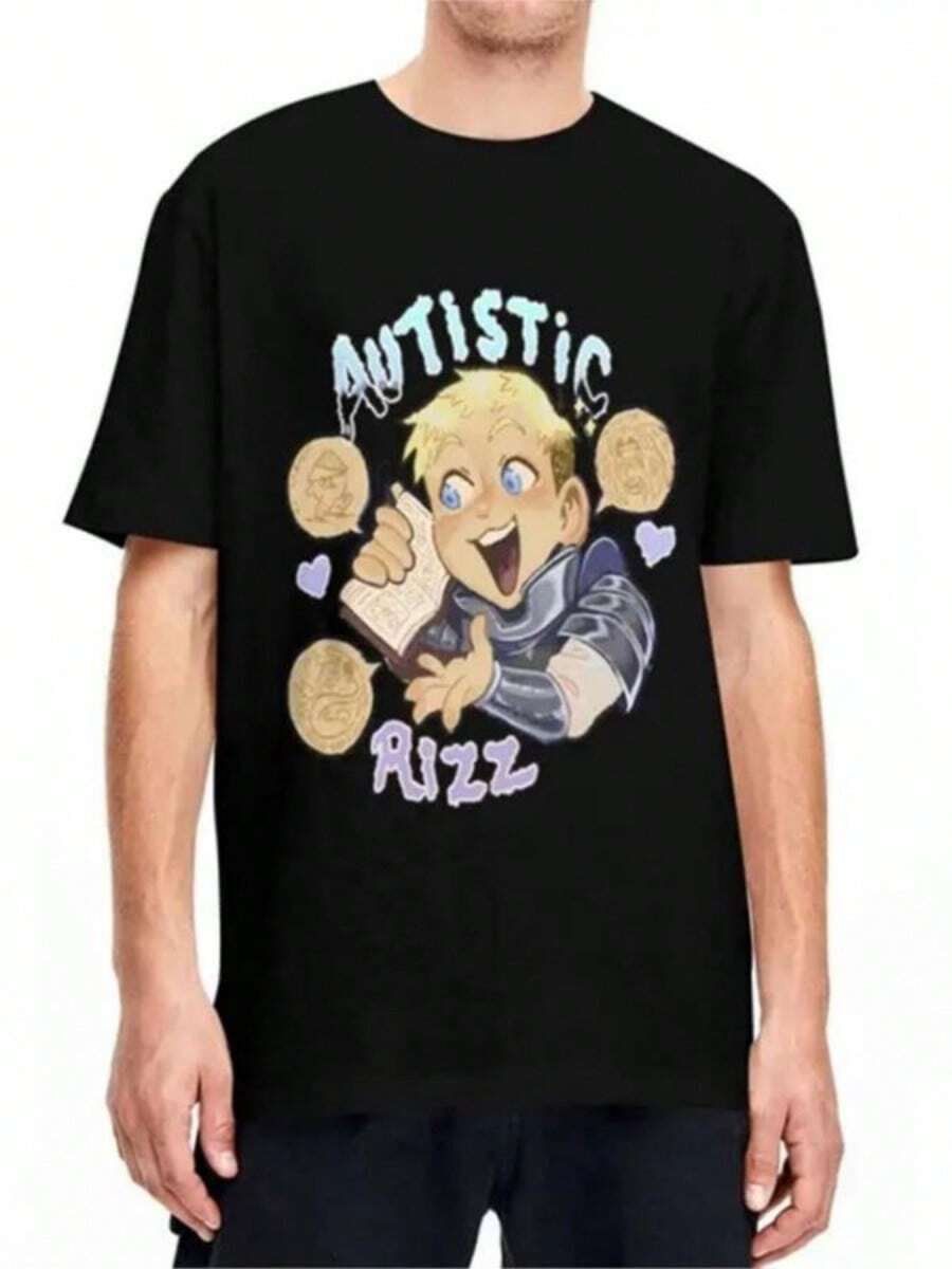 Oversized T-Shirt Dungeon Meshi Laios 100 Cotton T-Shirts Manga Delicious Tee Shirt For Man Y2K Print Short SLeesve Tees 72502 - 黑色 - 查看 1