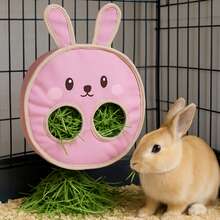 仓鼠双孔喂食袋，可悬挂于洞内，兔子干草袋，豚鼠磨牙棒架，便携式小型宠物用品 - 粉色 - 查看 1