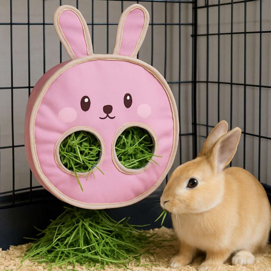 仓鼠双孔喂食袋，可悬挂于洞内，兔子干草袋，豚鼠磨牙棒架，便携式小型宠物用品 - 粉色 - 查看 1