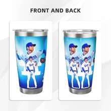 304 Stainless Steel Double Silver Edge Vacuum Insulated Drum 340g - Reusable Travel Cup With Stainless Steel Straw - This Is A Stainless Steel Water Cup About The Shoheiss Ohtaniss Ohtanis Theme - Leak Proof, Sweat Proof, Can Maintain Hot And Cold Temperatures For Hours, Freess Of Bisphenol A, Suitable For Car Cup Holders, Very Suitable For Match Days, Sports Events, Commuting, Office Rest And Outdoor Activities, Durable Double Wall Structure Fashionable Fan Gift - Silver - View 2