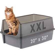 IRIS USA Caja de Arena para Gatos Extra Grande con Protección contra Derrames Caja de Arena Alta con Abierto Superior Gris - Gris - Ver 9
