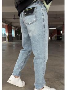 Men's Casual Versatile Commuting Denim Jeans With Pockets - Baby Blue - View 3