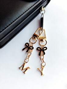 Black Bow Tie Letter Keychain Pendant, Letter Bow Tie Keychain, A-Z Letter Bag Charm, Personalized Letter Keychain, Suitable For Bags, Backpacks, Wallets, Earphone Cases, Car Keys, Graduation Season, Back To School Season, Wedding Season, Holiday Gifts, Birthday Gifts, Valentine's Day Gifts, Mother's Day Gifts And Other Small Gifts - Multicolor - View 7