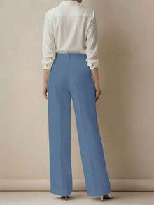 Women's High Waist Pleated Loose Fit Trousers, Suitable For Work And Casual Wear, Spring/Summer - 藍色 - 查看 7