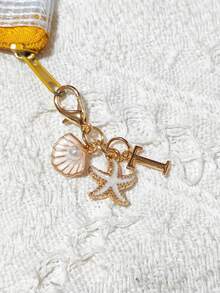 1pc Bohemian Style Gold Letter Keychain With Shell And Starfish Decoration, A-Z Letter Options, Suitable For Holiday And Beach Themes - Multicolor - View 37
