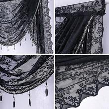 Lace Beaded Waterfall Valances For Windows Floral Vintage Swag Valance Sheer Kitchen Window Curtains Over Sink Curtain Valance For Living Room Bedroom Bathroom Cafe (Black,39\X41\) - 黑色 - 查看 7