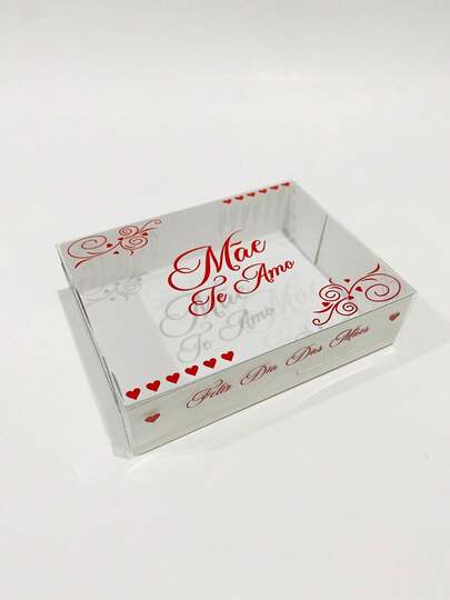 Kit 10 até 50 Caixas 15x11x4cm Dia das Mães para presente Mãe te Amo Caixa Duplex Branco Visor Acetato Transparente Embala Cristal