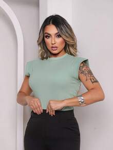 Blusas Femininas Básica Muscle Tee Minimalista T shirts feminina 100% Algodao Camiseta Luxo - Verde Menta - Visão 6