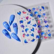 5D Embossed Nail Stickers For Summer Nail Art With Mermaid Tail Design Nail Decals Se--Adhesive Nail Art Stickers Moon Bubbles For Artificial Nails Supplies For Women Manicure Decorations - 風格4 - 查看 4