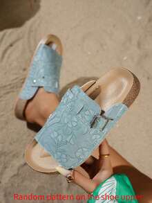 planare Sandalias planas de verano cómodas y ligeras para uso en exteriores/interiores, playa y piscina, con puntera redonda y suela de PU, de estilo casual y vacacional para mujer - Azul - Ver 3