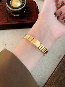 1pc Gold Bamboo Strap, Fashion Women's Quartz Watch, Gold Color, Suitable For Daily Wear, Retro Style, Couple Watch, Best Gift Choice - 金色 - 查看 5