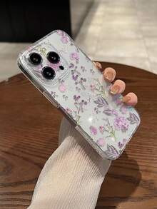 A Stylish And Creative Full-Screen Purple Flower And Leaf Floral Design High-Transparency Phone Case, Made Of Transparent TPU Material, Drop-Proof, Scratch-Proof, And Fingerprint-Resistant, Protecting The Camera Lens And Compatible With Apple, Nothing, Pixele, INFINIX, And Redmi Phones. - Multicolor - View 6
