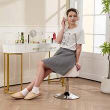 Bar Stool, Upholstered Bar Chair With Metal Frame, Corduroy Look, Height-Adjustable Kitchen Chair With Footrest, 360° Swivel Counter Stool For Kitchen, Living Room, Dining Room, White - 白色 - 查看 8
