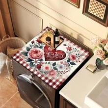 1pc Heart, Flower, Plaid Pattern Printed Washing Machine Dust Cover Mat, Rubber Soft Bottom, Laundry Room Accessory, Washing Machine Top Protective Pad, Quick Drying, Refrigerator Dust Cover, Coffee Maker Countertop Absorbent Mat, Diatomite Draining Mat, Modern Laundry Room And Kitchen Appliance Washing Machine And Dryer Dust Cover, Home Decor, Kitchen & Dining Decor - Multicolor - View 7