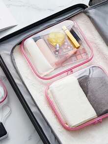 透明视觉设计化妆包,塑料拉链盒,透明双拉链旅行化妆品收纳袋,耐用PVC材质,便携式旅行收纳盒,适用于学校、办公用品、美术用品等 - 耐用PP塑料盒 - 彩色 - 查看 10