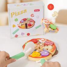 儿童木制披萨DIY切割玩具套装，适合男孩女孩角色扮演，儿童节和生日礼物 - 彩色 - 查看 4
