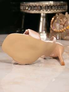 女士新款珊瑚粉色荷叶边踝带搭扣鞋，方头细跟优雅女士凉鞋，适合婚礼、派对等场合，时尚百搭 - 珊瑚粉 - 查看 6