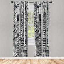 Southwestern Window Curtains Pack Of 2, Monochrome Look Geometric   Stripes Abstract Motifs, Lightweight Set With Rod Pocket, 4 Panels Of - 28\ X 84\, Dark Blue Grey And White - 深藍灰白 - 查看 7