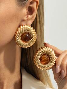 2pcs/Set Bohemian Geometric Circle Textured Fashion Earrings, Elegant Luxury Party, Daily Casual, Couple Date, Wedding, Women's Festival Versatile Jewelry Gift - Earring - View 3