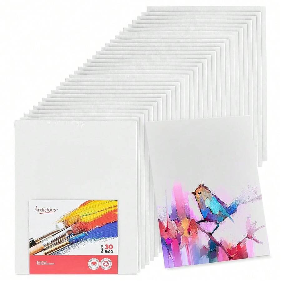 Canvases For Painting - Pack Of 30, 8 X 10 Inch Blank White Canvas Boards - 1OO% Cotton Art Panels For Oil, Acrylic & Watercolor Paint - 8x10 inch - 30 cái - Xem 1