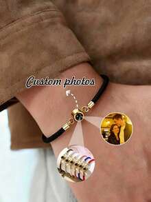 1 Customized Photo Projection Bracelet, Stainless Steel Color Woven Couple Bracelet, Suitable For Women, Couples, Families, Photo Memories - Multicolor - View 2