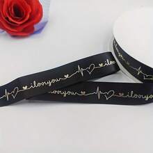 1 pieza 30,5 yardas de cinta de poliéster con impresión de lámina de oro, adecuada para cajas de dulces, ramos y regalos, perfecta para arreglos florales del Día de San Valentín y embalaje de pasteles, con lazo y cinta - Multicolor - Ver 6