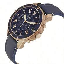 Relógio cronógrafo de quartzo masculino Fossil Grant, mostrador azul marinho, pulseira de couro preta, estilo esportivo vintage para negócios, relógio retrô, relógio de pulso masculino, adequado para uso esportivo diário, presente de aniversário e Dia dos Namorados FS5237 - Azul marinho - Ver 3