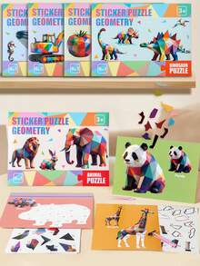 Set Puzzle Stiker Geometri, Kit Seni Stiker DIY 3D untuk Anak-anak, Tema Hewan, Dinosaurus, Laut, dan Lalu Lintas, Mainan Puzzle Seru untuk Bermain di Rumah & Hadiah - MultiWarna - View 9