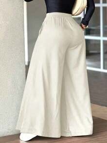 Fashionable Solid Color Casual Loose Wide-Leg Pants For Women, Elegant And Minimalist - Màu be - Xem 6