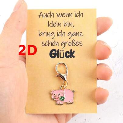 1pc/5pcs Creative German Lucky Pig & Four-Leaf Clover Keychains - Pink Piglet Charm With German Good Luck Phrases, Lobster Clasp, Irish Luck Accessory