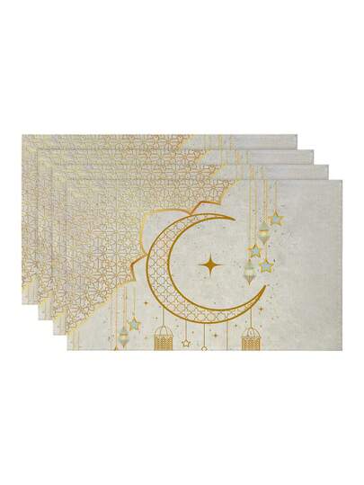4/6pcs Crescent Moon, Star, Lantern, String Lights, Ramadan, Ramadan Kareem, Ramadan Mubarak, Eid Mubarak, Eid Al Fitr, Washable Placemat, Heat Insulation Mat, Suitable For Home, Restaurant, Dining Table Decor, Room Decor, Home Decor, Islamic Holiday Decorations, Muslim Holiday Decorations