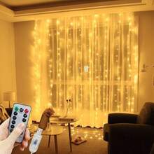 1 pieza Luces de cortina LED de 8 funciones, alimentadas por USB, luces de ambiente para bodas, adecuadas para dormitorio, sala de estar, decoración de pared, cumpleaños, fiesta de vacaciones (control remoto no incluido) - Luz de cortina USB - Ver 6