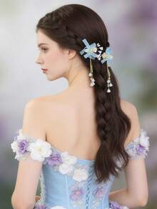 2pcs Cute Sweet Bow Hairclips With Tassel, Suitable For Bride And Bridesmaid Headpieces, New Butterfly Hair Clips Headpiece - Multicolor - View 3