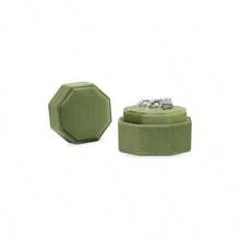 Velvet 3 Slots Jewelry Ring Box Engagement Wedding Box Keepsake Box Bridal Photo Ring Triple Slots Octagon Olive Green - 3 SLOTS + Olive Green - View 9