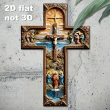 1pc Large 8x12 Inch Religious Christian Cross Plaque - Crucifixion Scene Decor, With Cross, Suitable For Home, Church, Office - Christmas, Easter, Thanksgiving, Halloween Decor - Durable Artificial Wood Structure - Spiritual Gift Idea - Multicolor - View 9