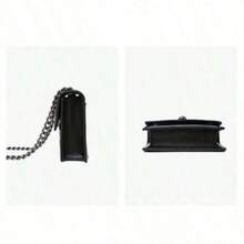 2026 Women's Mini Crossbody Bag With V-Stitch Embroidery & Chunky Chain Strap, Shiny Evening Purse For Party & Formal Events Timeless Elegance In Two Textures - 黑色 - 查看 3