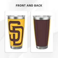 304 Stainless Steel Double Silver Edge Vacuum Insulated Drum 340g - Reusable Travel Cup With Stainless Steel Straw - This Is A Stainless Steel Water Cup About The San Diego Baseball Padres  Theme - Leak Proof, Sweat Proof, Can Maintain Hot And Cold Temperatures For Hours, Frees Of Bisphenol A, Suitable For Car Cup Holders, Very Suitable For Match Days, Sports Events, Commuting, Office Rest And Outdoor Activities, Durable Double Wall Structure Fashionable Fan Gift - Silver - View 2