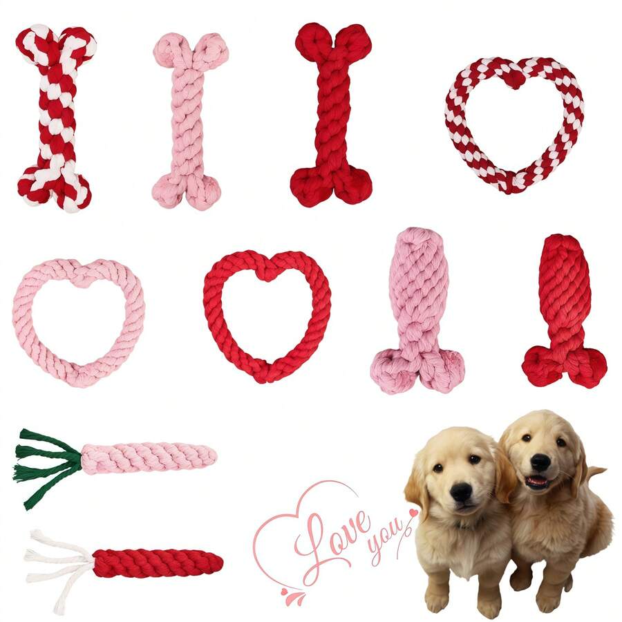 Valentine's Day Chew Toys Assorted Set, Heart-Shaped Interlocking Dog Leash Toys, Heart-Shaped Pet Chew Rope, Small Dog Throwing Toys, Gifts Suitable For Small And Large Animals, Durable Chew And Tug-Of-War Interactive Chew Toys - Multicolor - View 1