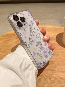 A Stylish And Creative Full-Screen Purple Flower And Leaf Floral Design High-Transparency Phone Case, Made Of Transparent TPU Material, Drop-Proof, Scratch-Proof, And Fingerprint-Resistant, Protecting The Camera Lens And Compatible With Apple, Nothing, Pixele, INFINIX, And Redmi Phones. - Multicolor - View 2