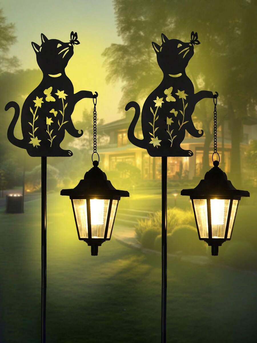 2pcs Solar Cat Hanging Lantern Outdoor, 2 Packs Black Cat/Dog Solar Lights, Cat Lover Gifts For Women Mom Grandma Birthday,Mother's Day,Waterproof Garden Ornaments Decor Outside Backyard,Patio,Pathway - Multicolor - View 1