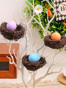4个/1个仿真复活节鸟巢装饰，逼真的编织草鸟巢，适合花园装饰，可DIY树枝鸟巢，春季仿真鸟巢装饰，适用于花园装饰、桌面摆件和派对道具。是复活节、春季、婚礼、生日派对和主题派对装饰的理想之选。 - 彩色 - 查看 6