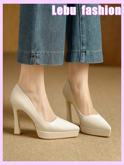 Qiluyuan Women's Fashion Low Vamp Pumps, New Spring/Autumn French Commuting Solid Color Sexy Pointed Toe Super High Heel Thin Heel Comfortable Platform Dress Shoes, Suitable For Work Office Casual Date Party