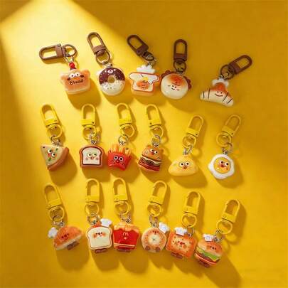 17pcs/Set Cute Cartoon Food Toy Keychain, Lovely Student Backpack Pendant, Couples & Best Friends Gift Accessories